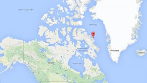 Map showing location of Clyde River, Canada.