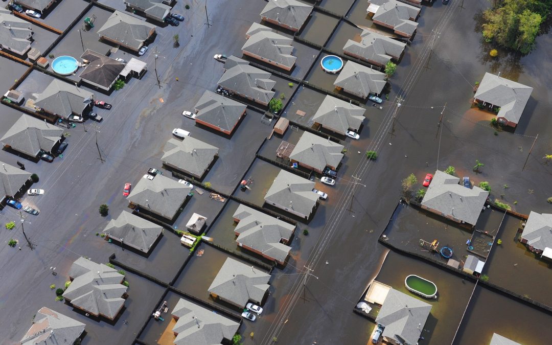 Aerial photo of flooded neighborhood.