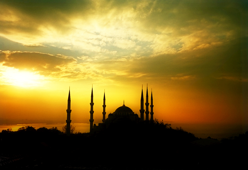 The Blue Mosque in Instanbul silhouette.